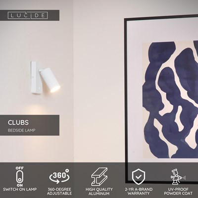 Lucide CLUBS - Bedside lamp / Wall light - 1xGU10 - White